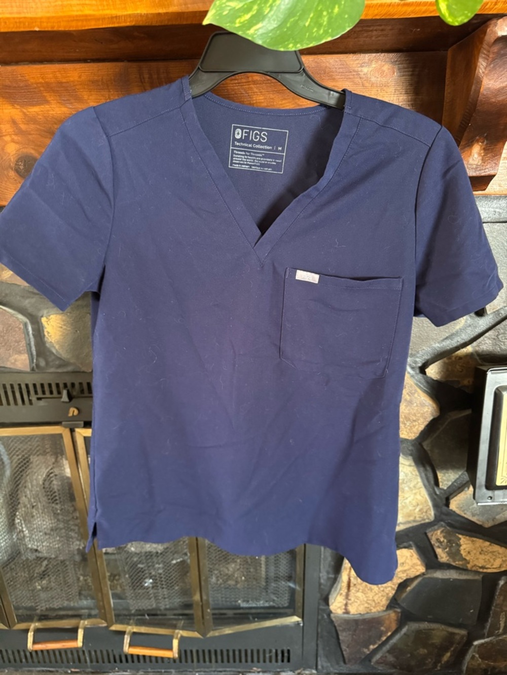 Figs Women's Navy Short Sleeve V-Neck Scrub Top
